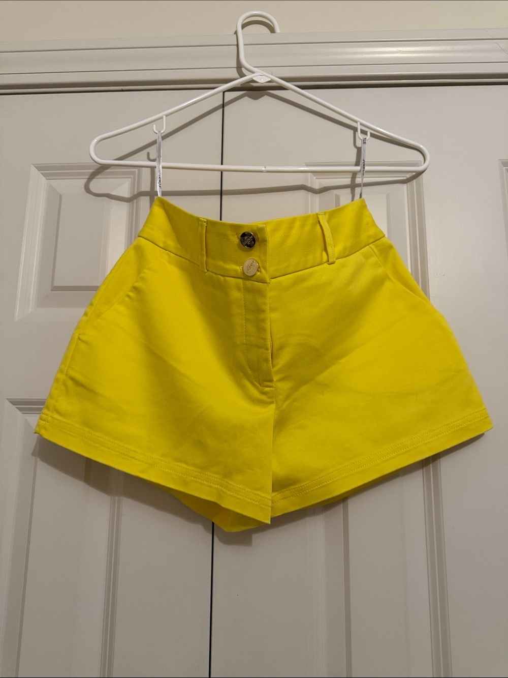High-Waist Yellow Women's Shorts with Button Front